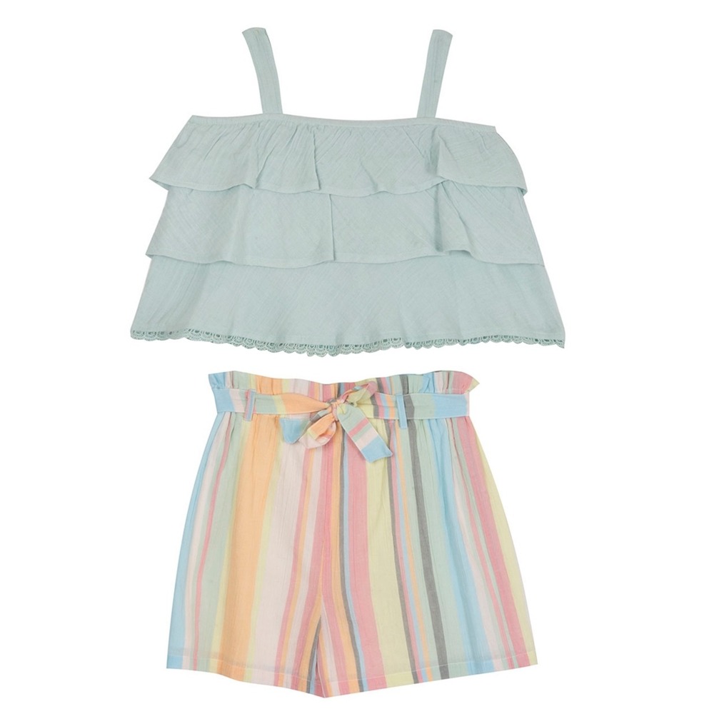 Rare Editions Big Girls Gauze Ruffled Top and Striped Shorts‎ Set Mint - Size 14